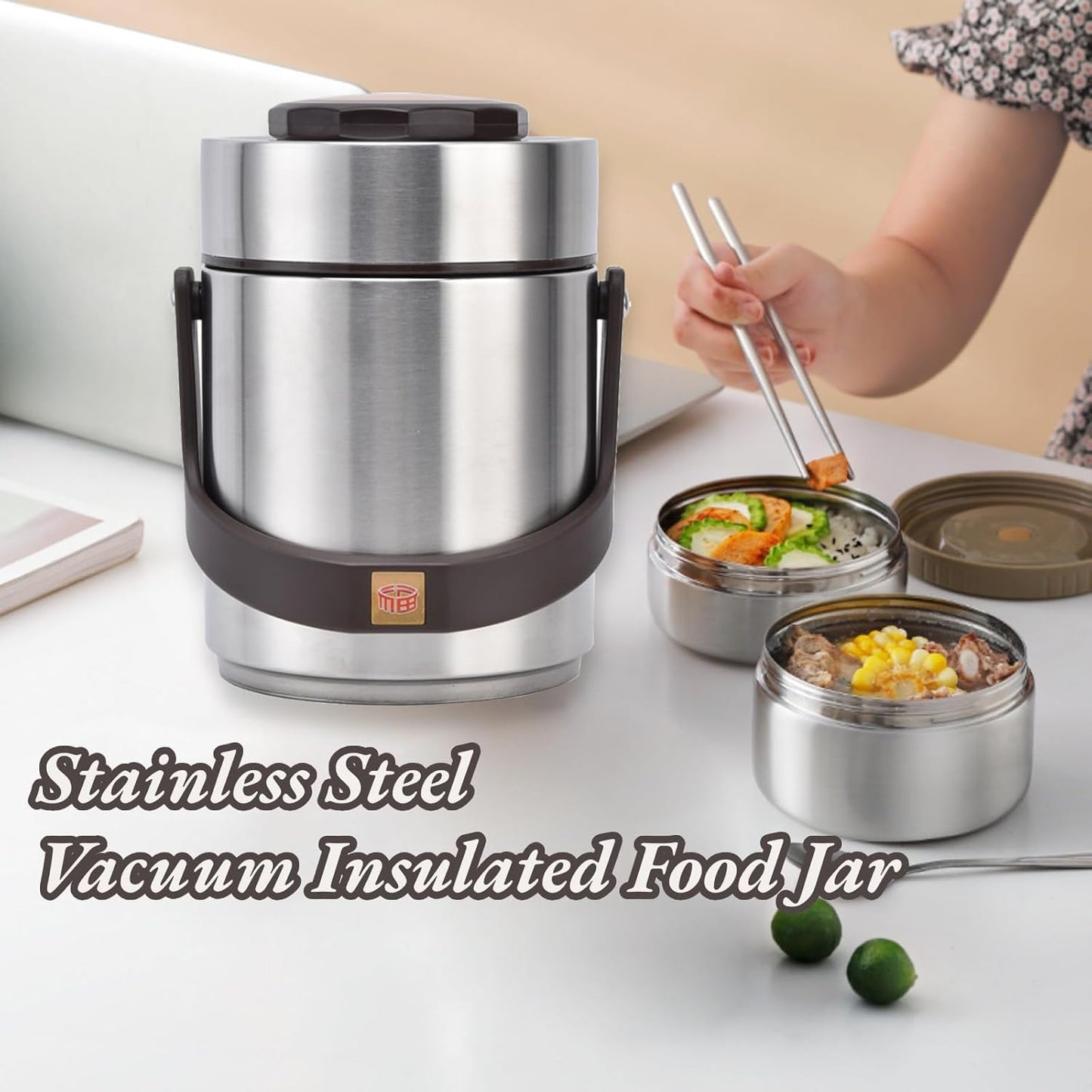 Mumusuki Insulated Lunch Box for Adults, Stainless Steel Food Jar with Leakproof Lid, Hot Cold Food Container, Vacuum Insulated for Work, Office and Outdoor (1500ml)
