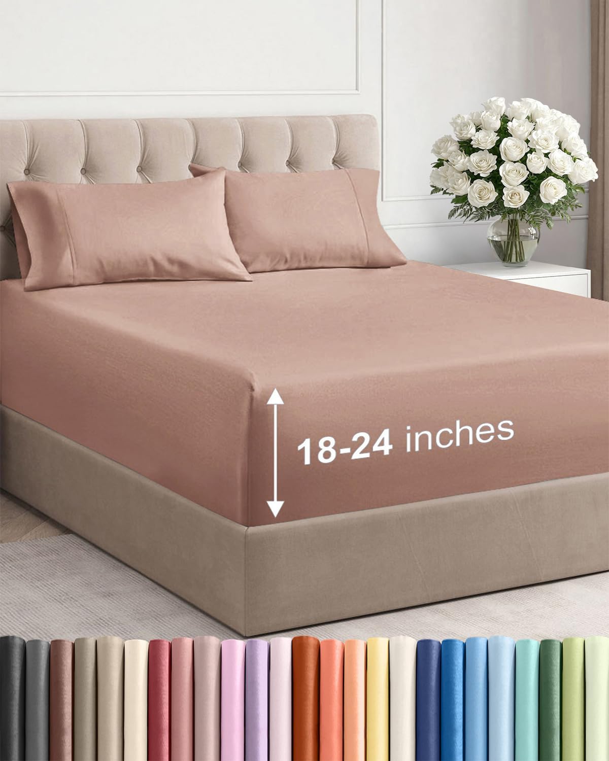 Skiennix Extra Deep Twin Sheet Set | 4-Piece Breathable Cooling Bedding - Soft, Wrinkle-Free Comfort - Mauve