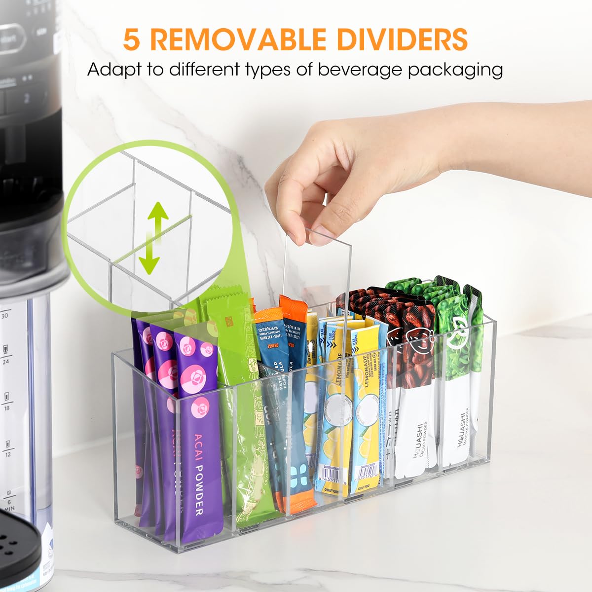AIEVE Drink Packet Organizer, 360° Rotating Lazy Susan Turntable Powdered Drink Mix Holder, Acrylic Water Packet Container for Pantry Organizer Kitchen Storage Organization (Round)