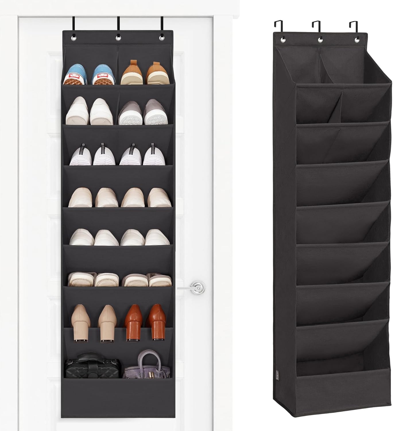 Storage Maniac Over The Door Shoe Organizer - Heavy-Duty Hanging Rack with Large Deep Pockets | Black, 1 Pack