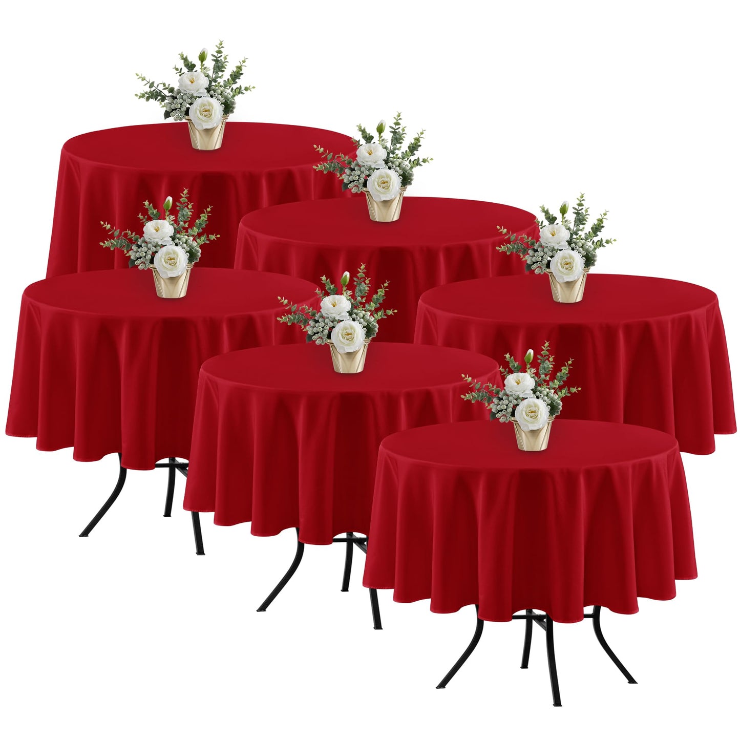 Fitable 6 Pack Red Round Table Clothes - 70 Inches in Diameter - Stain Resistant and Washable Tablecloths, Polyester Fabric Table Covers for Wedding, Party, Banquet, Gathering
