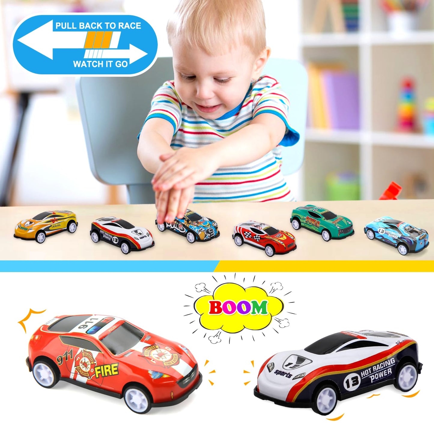 Siwarm 28 pcs Pull Back Cars Toys for Kids, Party Favors Treasure Box for Classroom Prizes Mini Vehicles Race Cars Toys Bulk Xmas Gifts Pinata Goodie Bag Stocking Stuffers for Boys Girls Toddlers