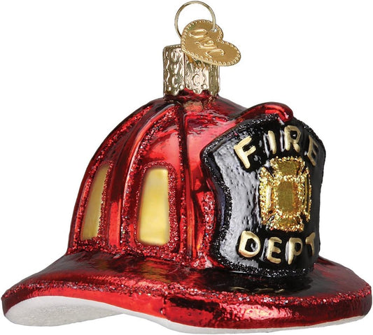 Fireman's Helmet Glass Blown Ornament - Handcrafted Christmas Tree Decoration