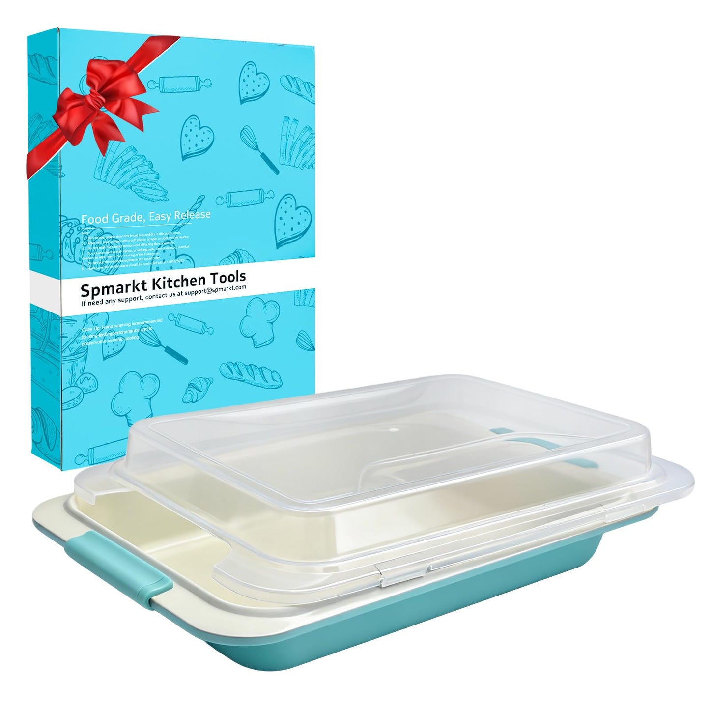 Spmarkt 13x9 Inch Baking Pan with Lid, Heavy-Duty Nonstick Aluminized Steel Baking Pan with Silicone Grip Handles, Bake Cover & Carry Pan for Brownies, Lasagna, Casseroles, Roasting & Potlucks