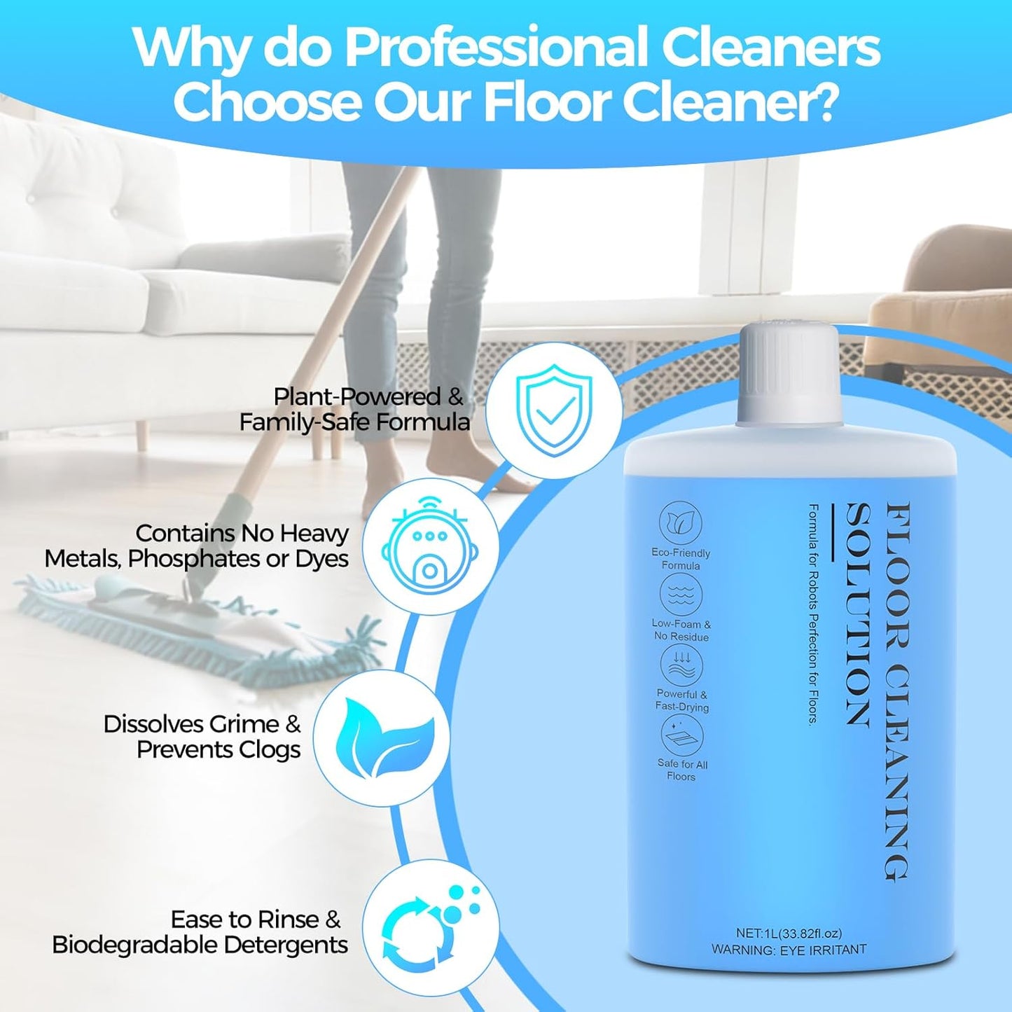 Skiennix Floor Cleaning Solution - Powerful Cleaner for Hardwood & Tile | 1L (33.8 Fl. Oz)