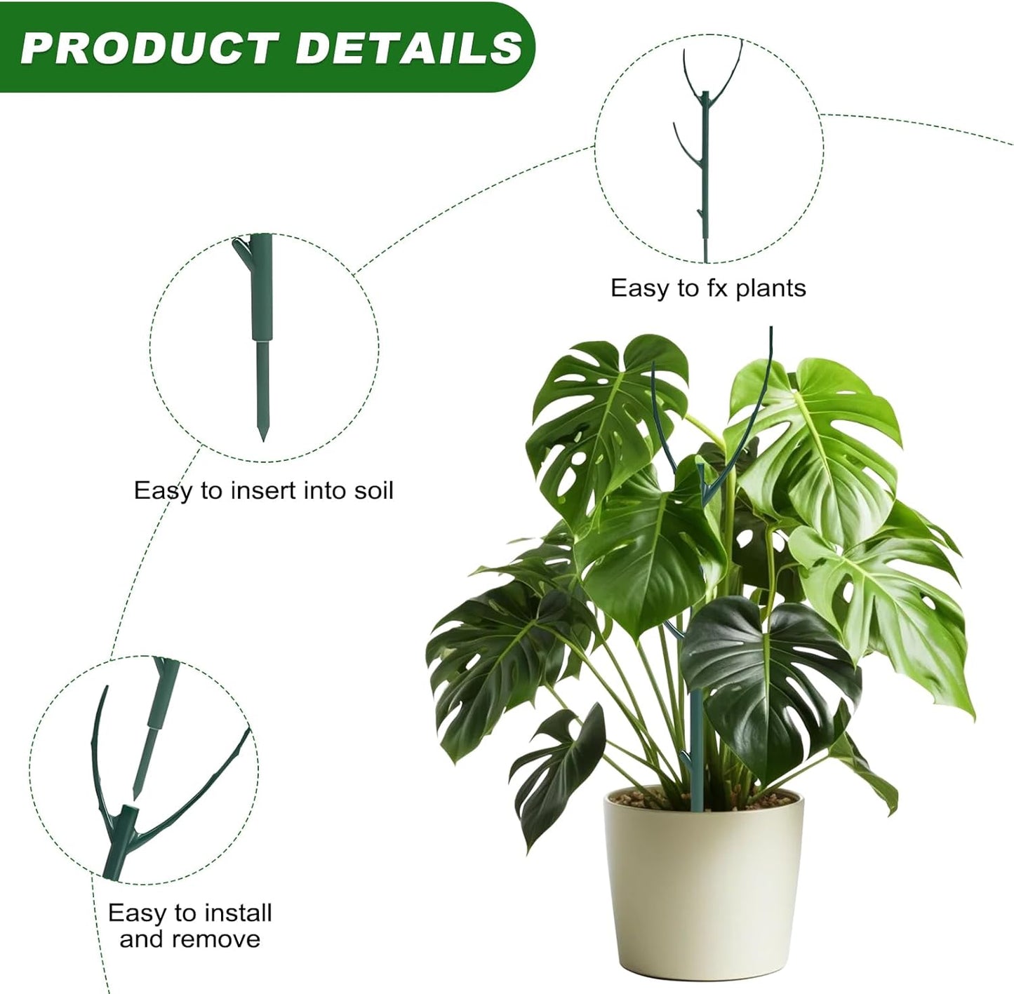 Skiennix Adjustable Plant Support Stakes - 5 Pack for Monstera & Climbing Plants | Indoor/Outdoor Gardening