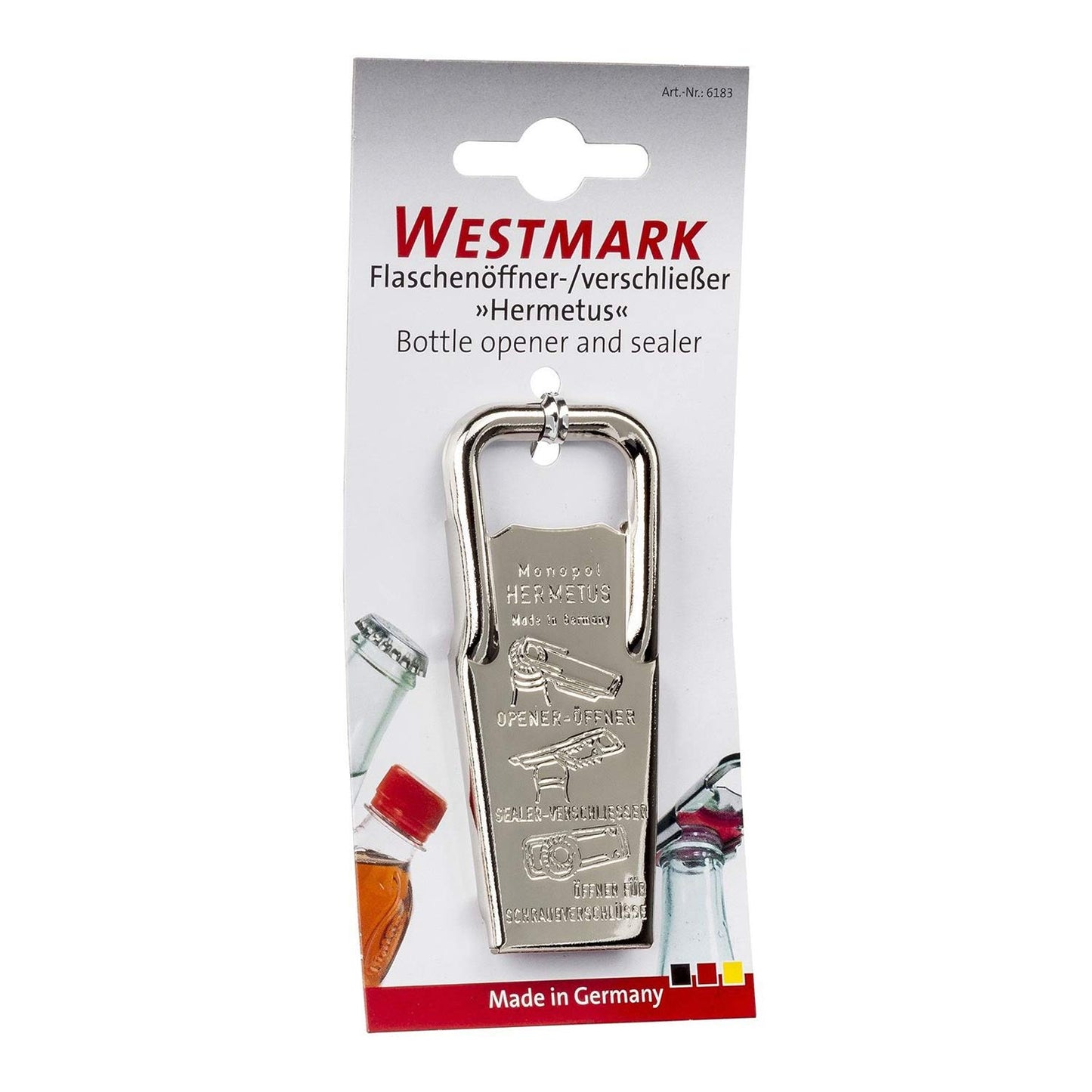 Westmark Hermetus Steel 3-in-1 Bottle Opener & Resealer – German Beer Bottle Opener with Airtight Seal, Made from Heavy-Duty Steel, Traditional Design
