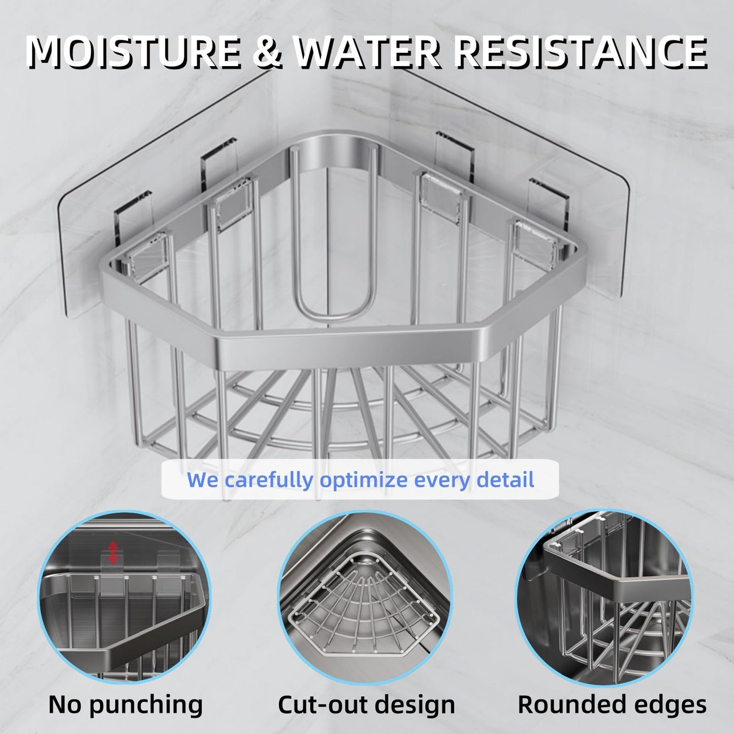 COKOEYSDR Wall Mounted Sink Caddy Organizer, Carbon Steel Kitchen Sponge Holder with 2 Adhesive Hooks, Triangular Drain Rack, 5.27x5.27x3.54 Inch (Grey)