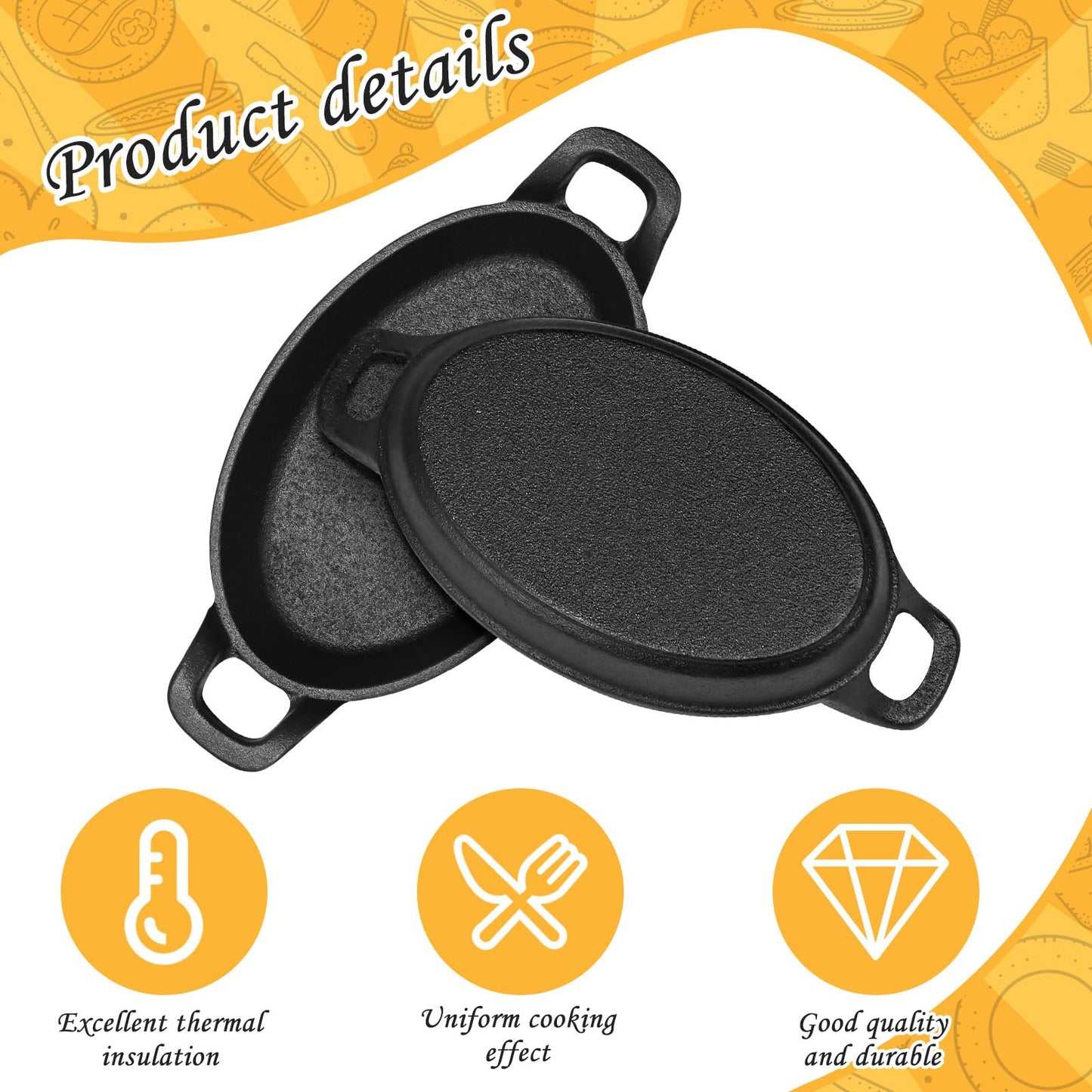 6 Pack Mini Cast Iron Skillets,6 x 3.8 x 1.2 Inch Oval Cast Iron Pan,Small Ramekin Set Black Casserole Dish Cookware Oven Safe Mini Skillets for Kitchen BBQ Indoor Outdoor Picnic