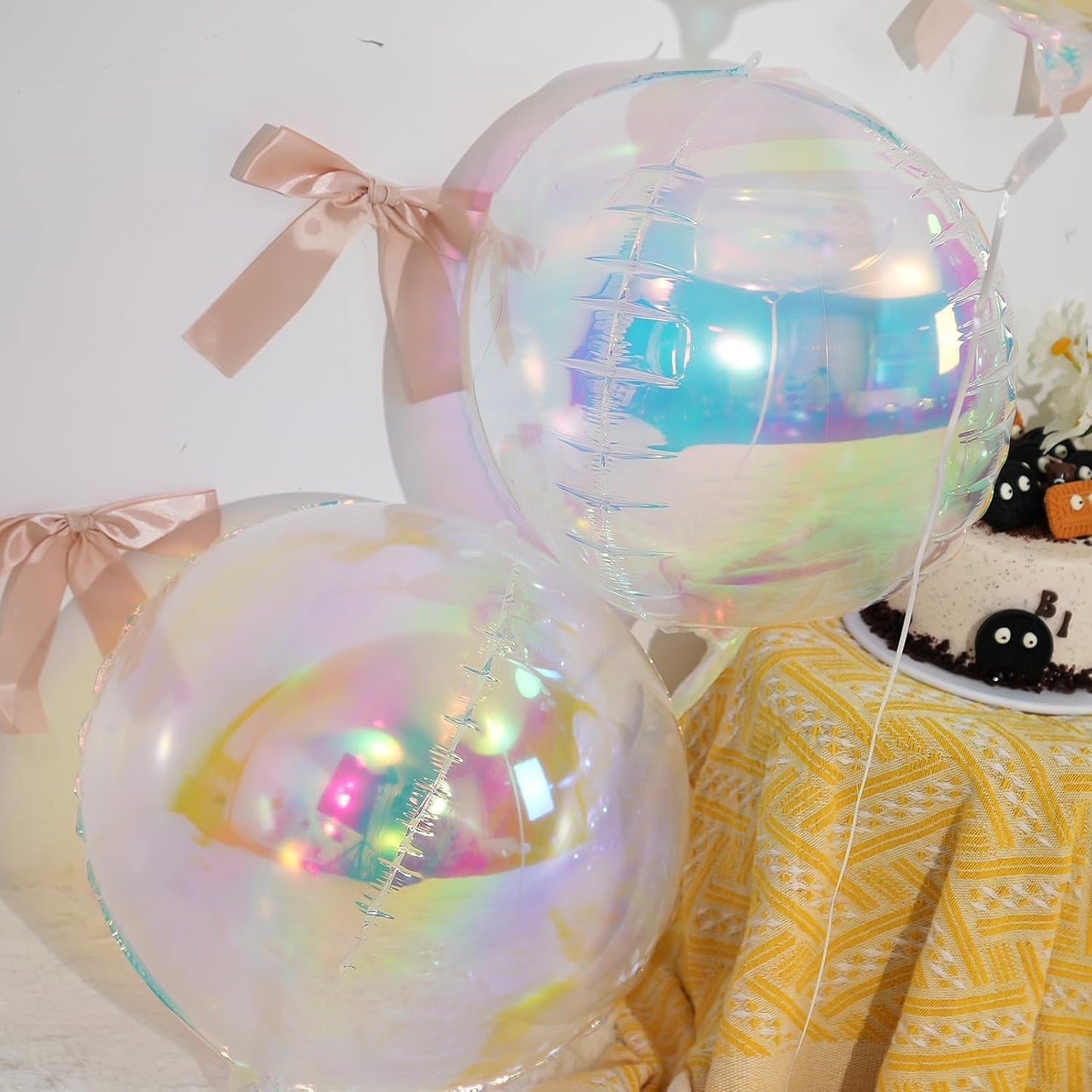 Skiennix Iridescent Round Foil Balloons - 12 Pcs Holographic 4D Clear Balloons for Birthday & Mermaid Parties