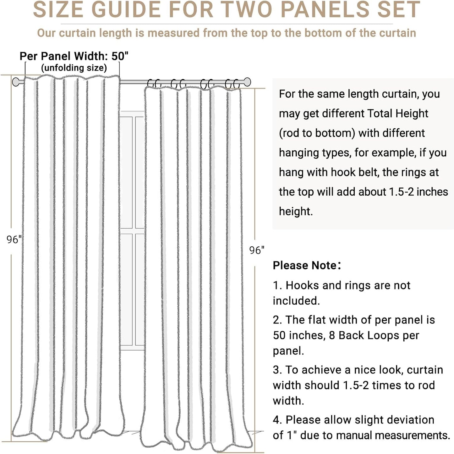 Skiennix 100% Blackout Linen Curtains - Thermal Insulated Drapes, 50" W x 96" L, Burnt Orange - 2 Panels Set