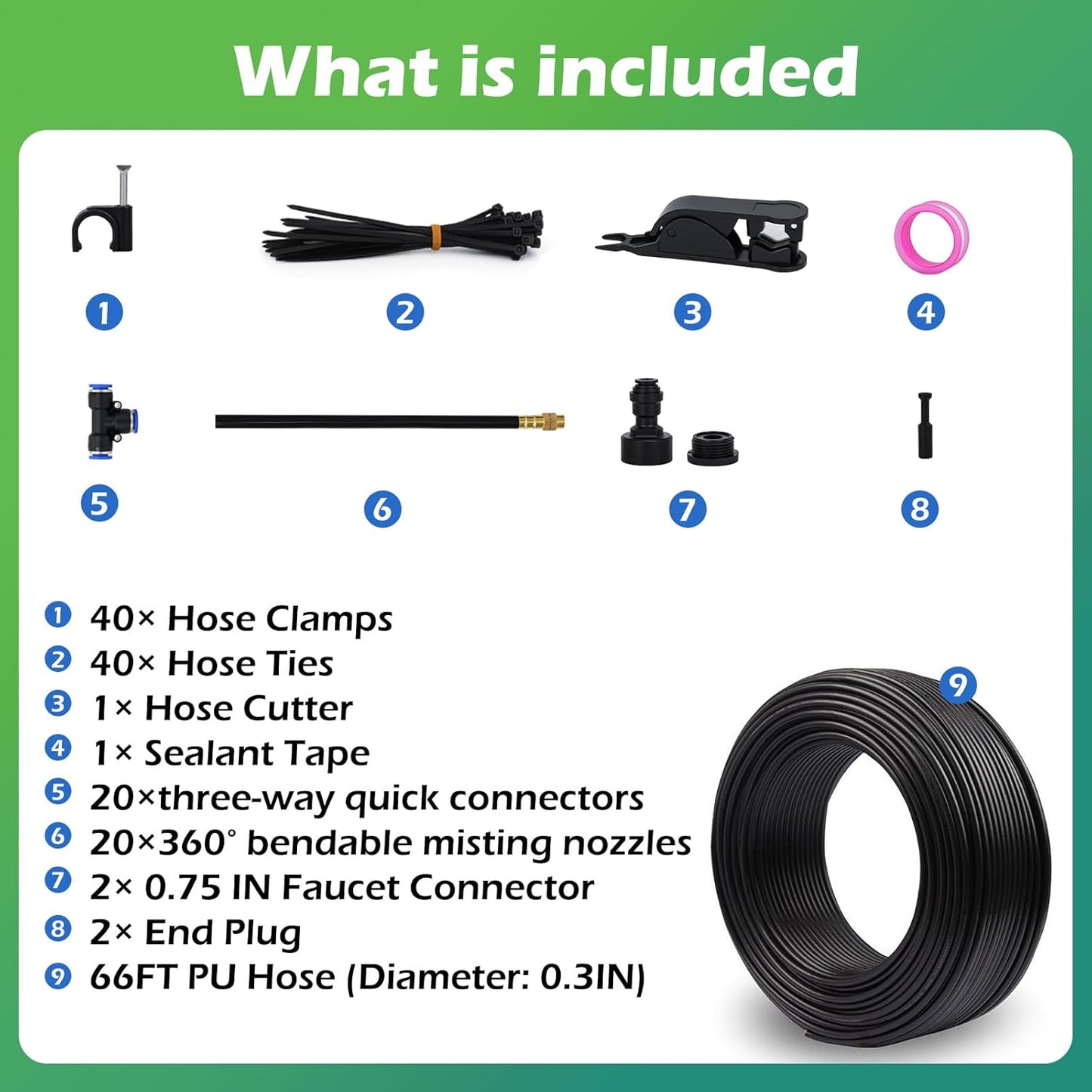 Skiennix Drip Irrigation System - 66 FT with 20 Adjustable Nozzles for Efficient Garden Watering