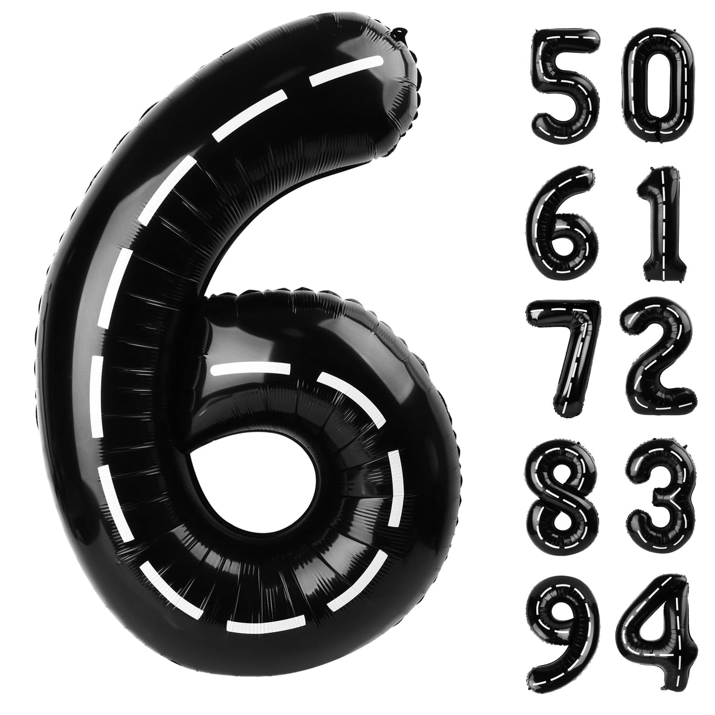 Race Car 6 Balloon, Number Balloons 40 Inch, 6th Black Balloons for Birthday Decorations, Black Race Party Decorations 6 Birthday Balloon, Number 6 Balloon