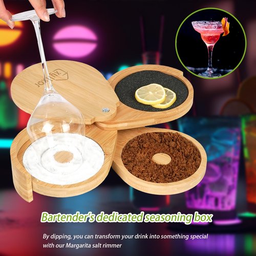 Exylixor Margarita Salt Rimmer Set, 3-Tiers Salt Rimmer for Cocktails, Bamboo Glass Rimmers for Drinks with Lemon Drop Sponges, Bar Salt and Sugar Rimmer for Bartender, Bar Tools & Supplies