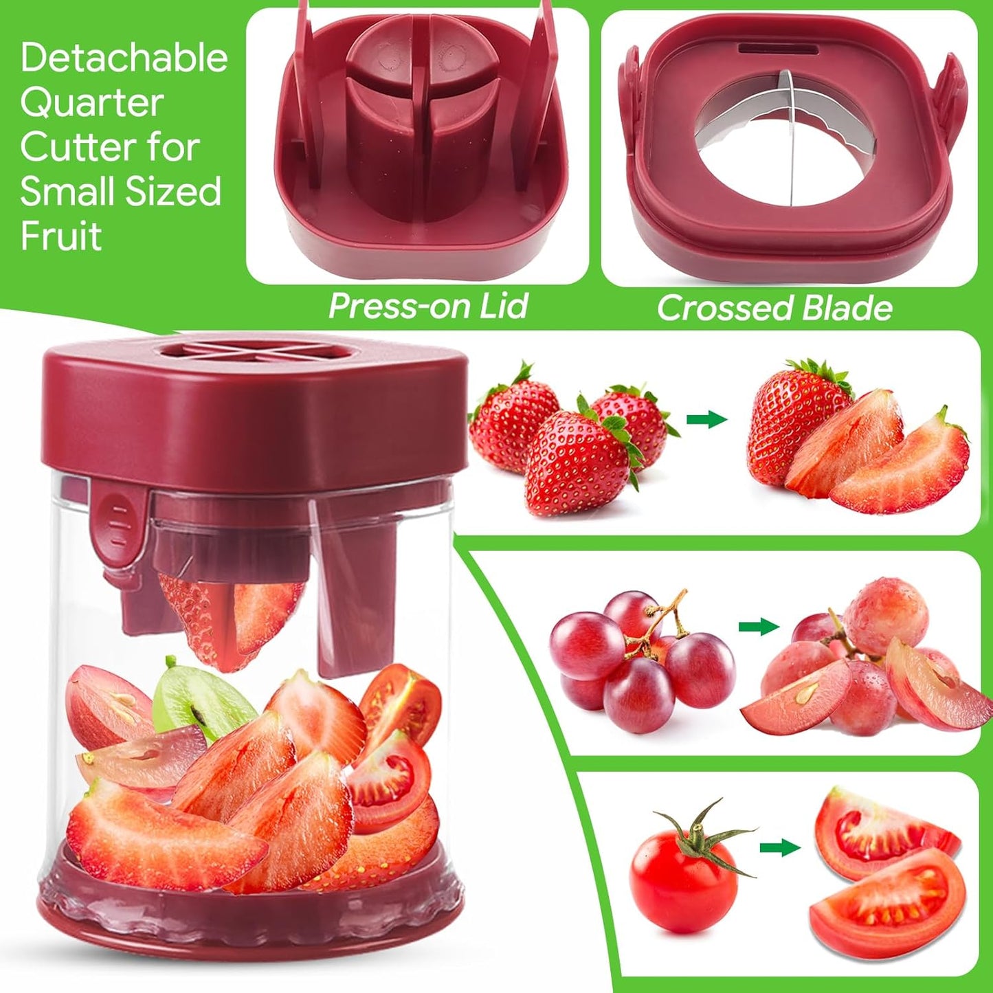 Skiennix Small Fruit Cutter - Creative Strawberry & Grape Slicer for Quick Salad Prep | Red