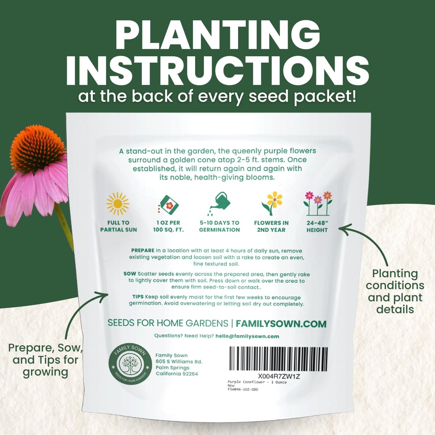 Purple Coneflower Seeds - 7,000 Premium Seeds for Planting - 1 Ounce Pouch for 2026 Season