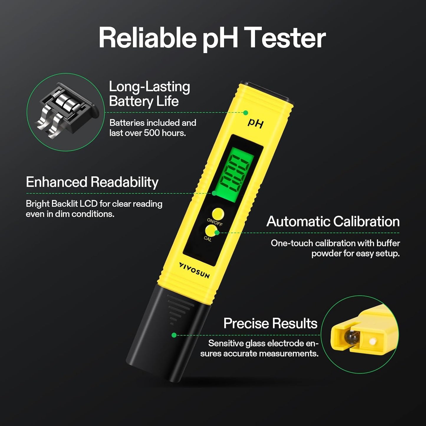 VIVOSUN Digital pH and TDS Meter Kit - High Accuracy 3-in-1 Hydroponics Tool | Yellow & Blue, UL Certified
