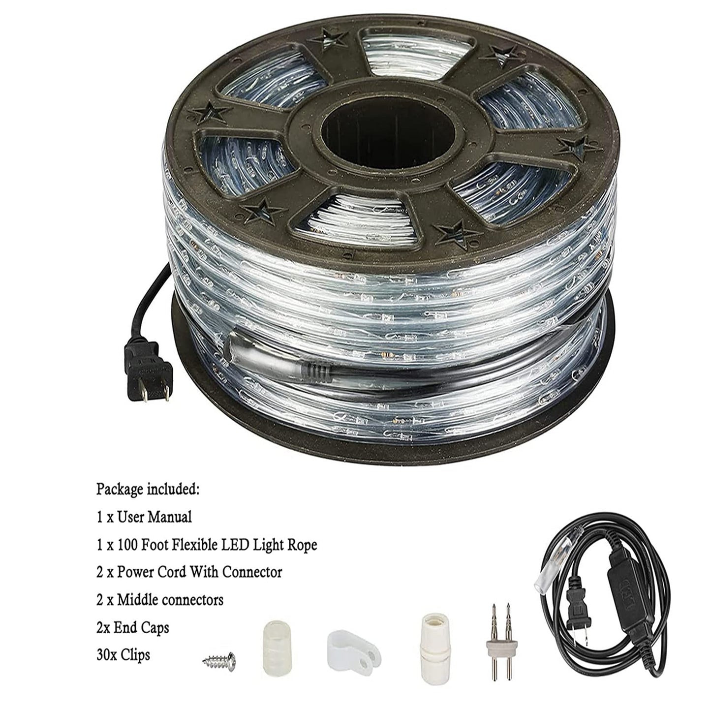 Tuanchuanrp LED Rope Lights, 100ft 110V Waterproof Rope Lights for Outside, Outdoor String Lights, Ideal for Eaves, Backyards Garden, Christmas Decoration(Warm White)