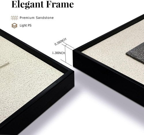 3D Textured Framed Wall Art - Modern Minimalist Neutral Artwork | Geometric Decor for Living Room, 24x36 In