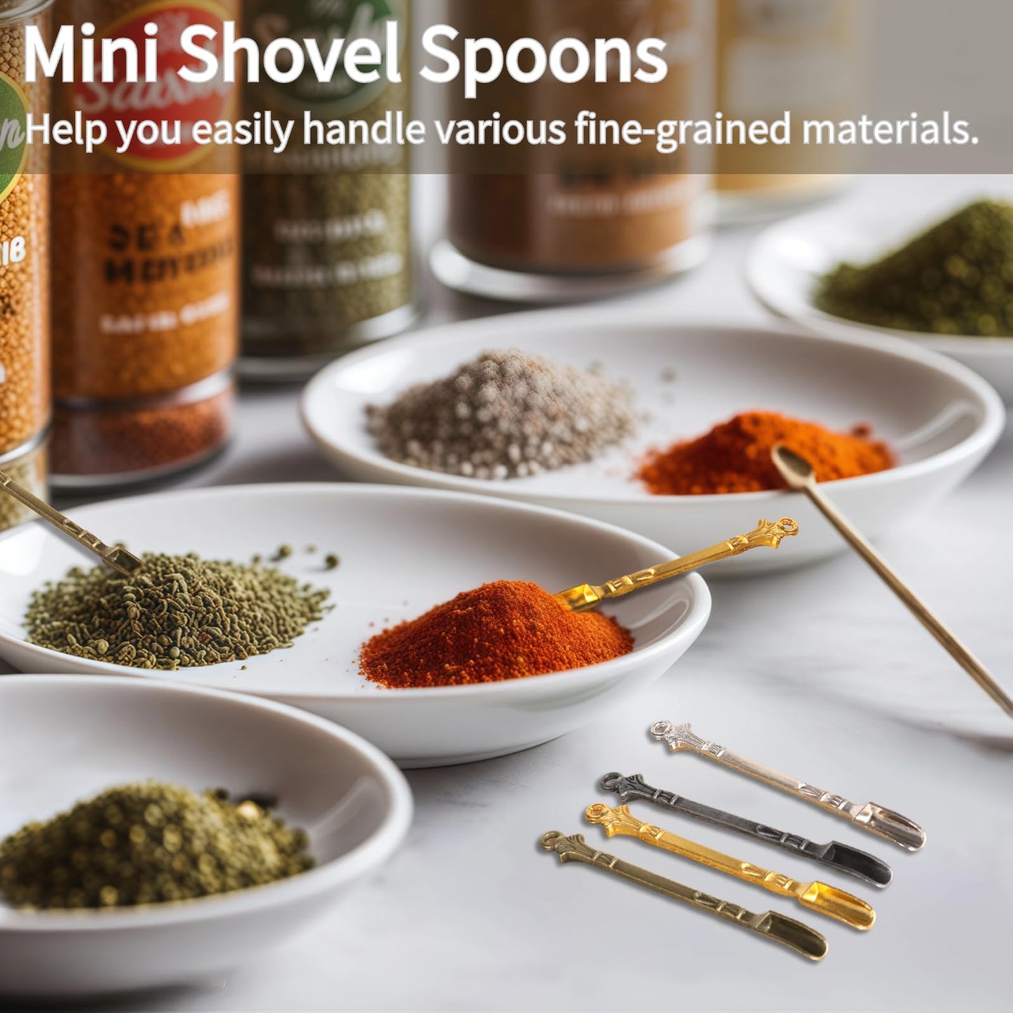 Tideme 40 Pcs Mini Shovel Spoons,Tiny Spoons for Powder,Metal Spoon Power Scoop Tableware Charm Mini Pendant Spoon for Measuring Spices,Herbs,Powder,Coffee,Sugar