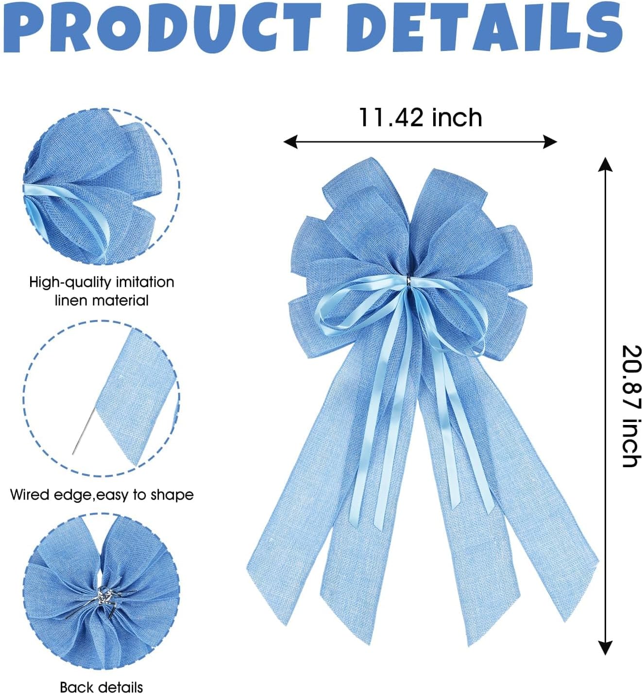 YKW Large Baby Blue Burlap Bow - 20x11 Inch Farmhouse Wreath Decor & Tree Topper for Holidays