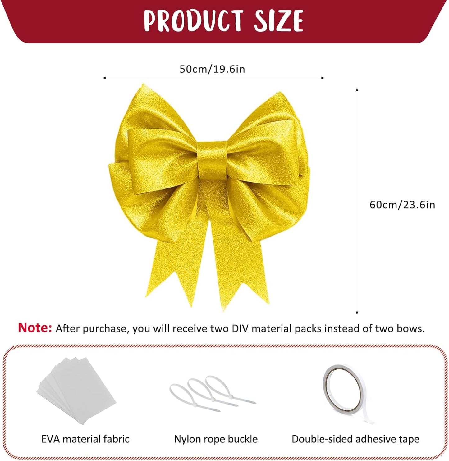 Skiennix Giant Bows - 20"x24" Gold Glitter Decorative Bows for Weddings & Parties | 2 Pack