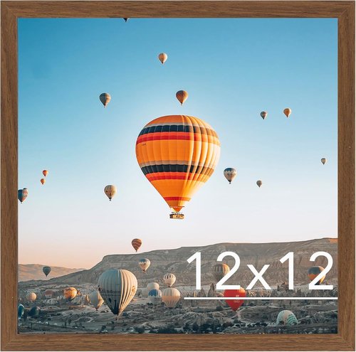 JCJMY 12x12 Inch Picture Frame - Versatile Horizontal & Vertical Wall Hanging | Shatter-Resistant Plexiglass, Brown