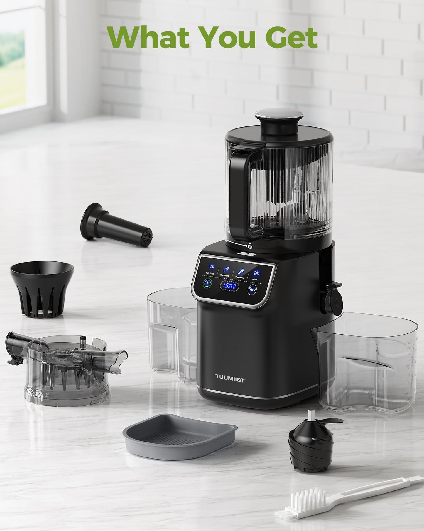 TUUMIIST 3-in-1 Cold Press Juicer Machine, Smart Touch Masticating Juicers for Whole Fruit & Vegetable, 6.5" Wide Chute Slow Juicer for Nut Milk & Sorbet, High Yield, 100oz Large Capacity, Easy Clean