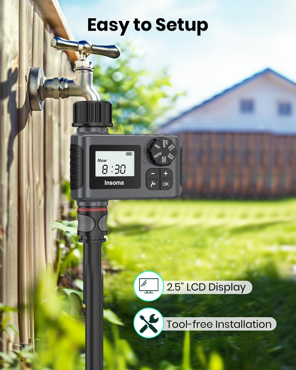 Outdoor Garden Hose Faucet Timer - Programmable Water Sprinkler with Rain Delay | Drip Irrigation System, 1 Outlet
