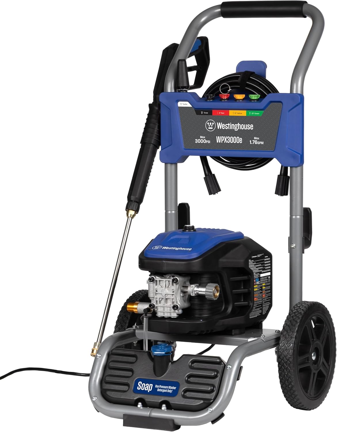 Westinghouse WPX3000e Electric Pressure Washer - 3000 PSI, Induction Motor, Onboard Soap Tank, 5 Nozzle Set