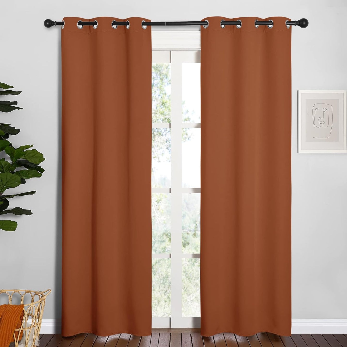 NICETOWN Blackout Curtains - Thermal Insulated Draperies for Girls Room | Burnt Orange, 34 x 84 Inches, 1 Pair