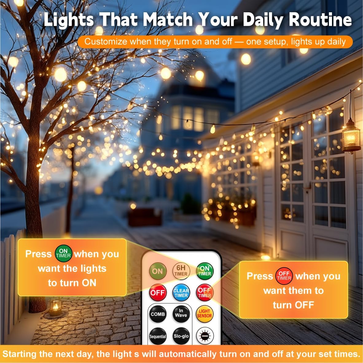 Skiennix 120L Twinkle Lights - 100 LED Rechargeable Outdoor Fairy Lights with Remote & Timer Bundle