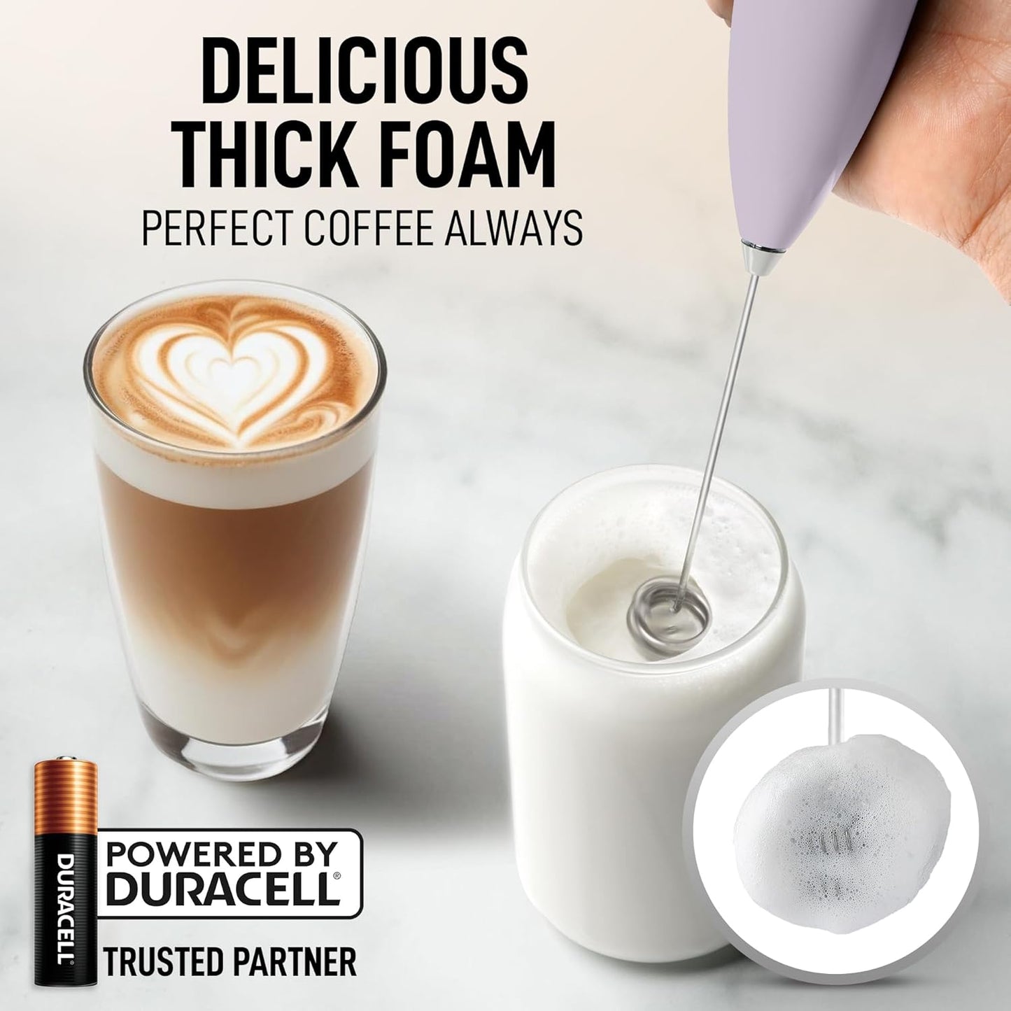 Zulay Kitchen Milk Frother - Powerful Handheld Whisk for Coffee, Lattes & Hot Chocolate | Includes 4 Duracell Batteries