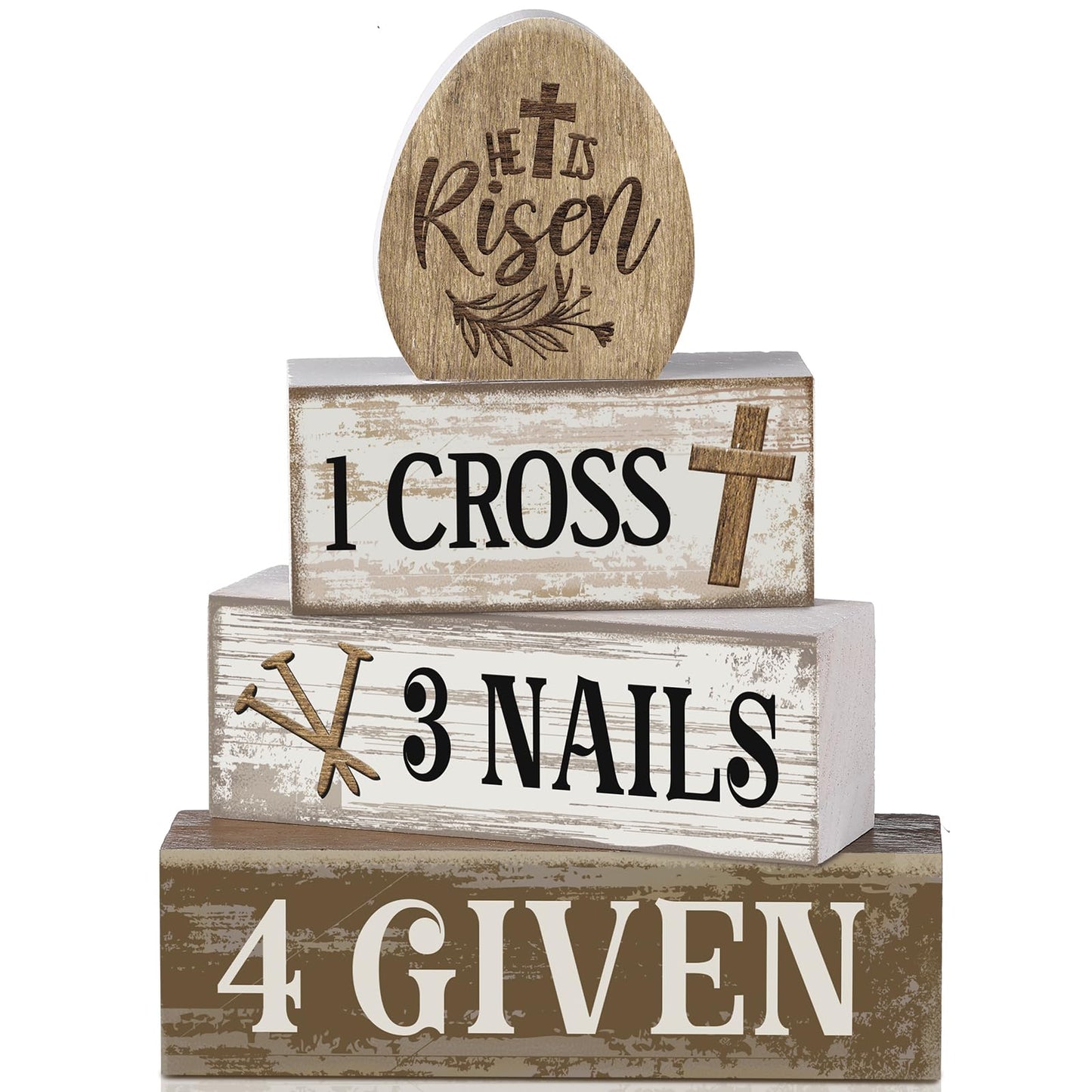 Lineshading 4 Pcs Easter Table Decoration Easter Gifts He Is Risen Tiered Tray Decor Christian Gifts Wooden Eggs Basket Stuffers Centerpieces for Holy Week Home Kitchen Party Decorations