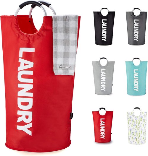 Caroeas 100L Laundry Basket - Durable Red Hamper with Padded Handles | Collapsible & Free-Standing Design