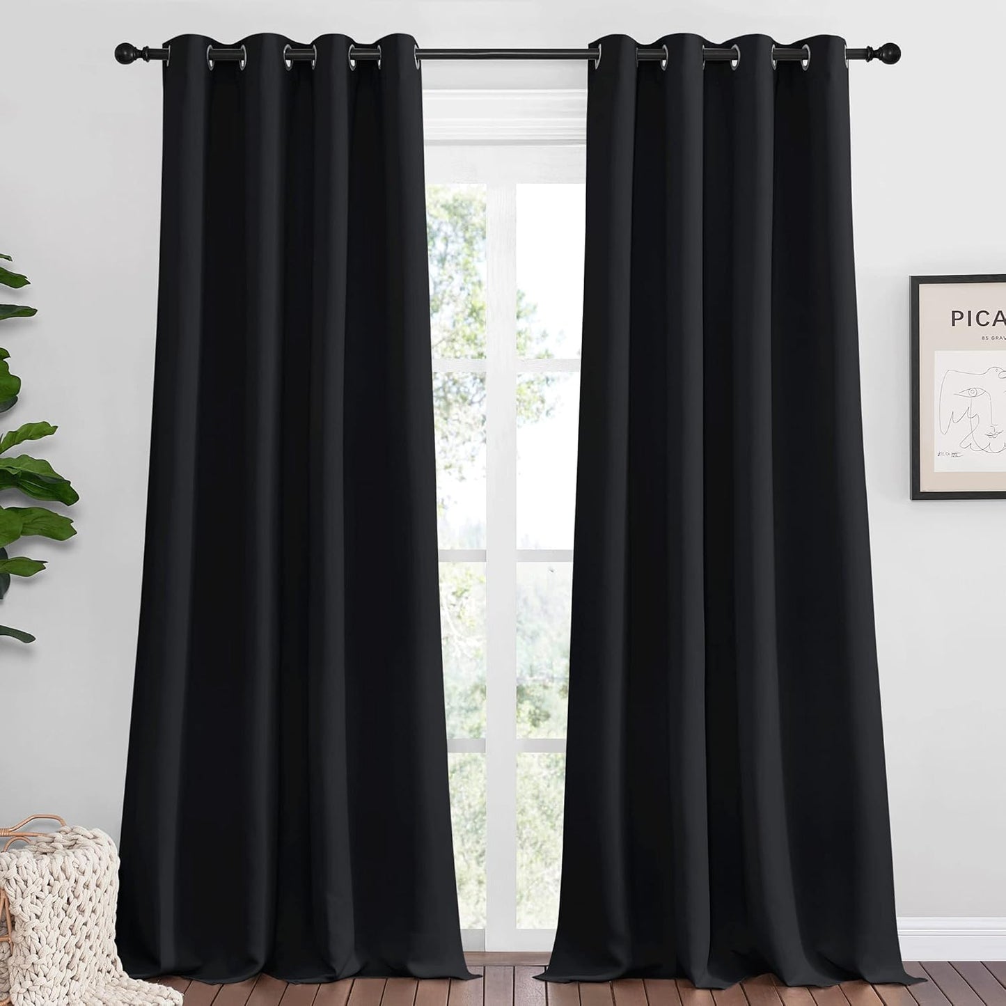 NICETOWN Blackout Curtain Shades - Thermal Insulated Drapes, 2 Panels, 55" x 110", Black for Summer Home Decor