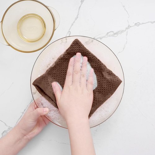 Homaxy Kitchen Dish Cloths - Ultra Soft 100% Cotton Waffle Weave, Quick Drying, 12-Pack, Coffee, 12 x 12 Inches