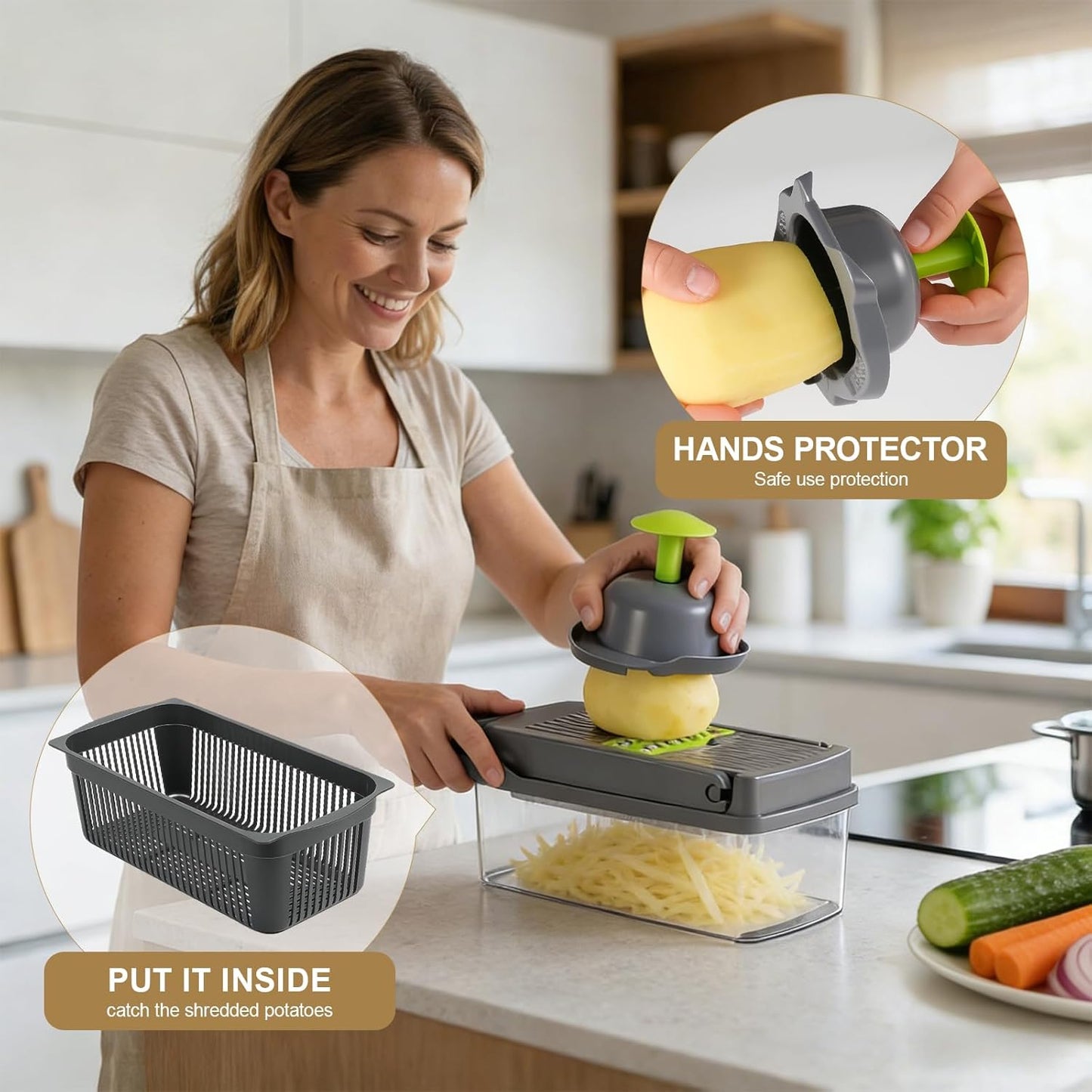Skiennix 15-in-1 Vegetable Chopper - Multifunctional Cutter with 8 Blades & Container | Gray