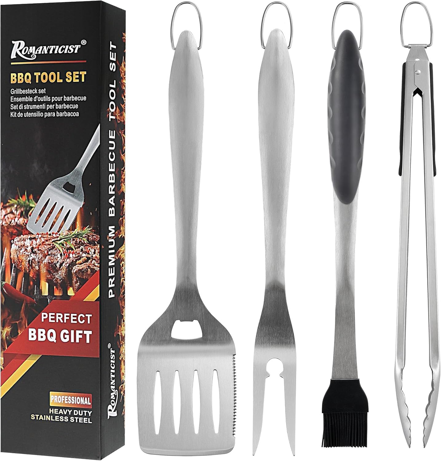 **ROMANTICIST Heavy Duty Grill Accessories Set - Professional BBQ Tools for Outdoor Cooking | 4-Piece Deluxe Gift for Dad**