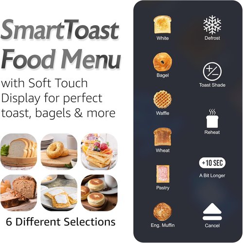 Elite Gourmet SmartToast 4-Slice Digital Toaster - 1.5” Wide Slots for Thick Breads & Bagels, LED Touch Screen, Countdown Timer, Stainless Steel