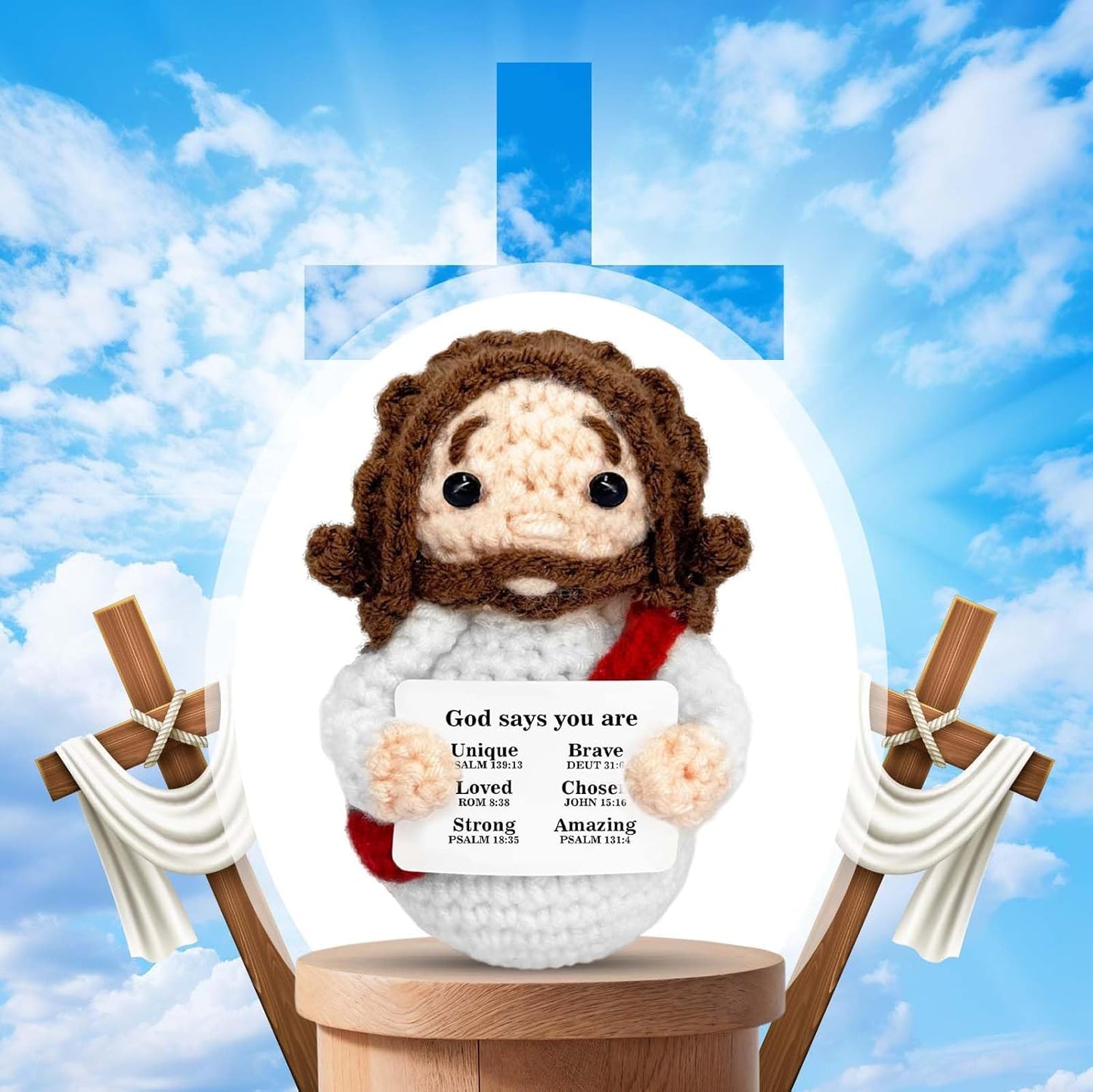 Mini Jesus Plush | Cute Christian Gift for Women & Kids - Red Crochet Stuffed Bible Decoration