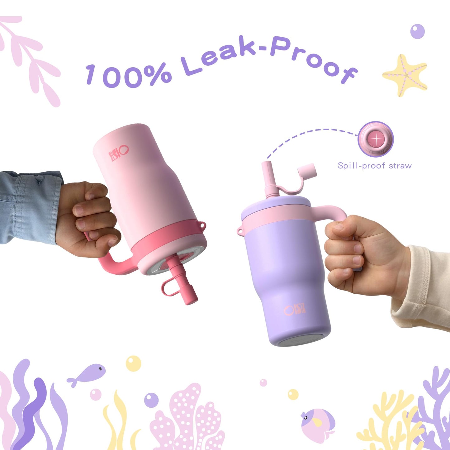 OISIZ 14oz Kids Tumbler with Straw Lid & Handle,Kids Cup with Animal Accessory for School,Kids Water Bottles with Dust-proof Cover,Leakproof Water Bottles,316 Stainless Steel,Keep Cold 24 Hours-purple