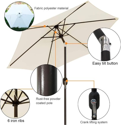 Blissun 7.5 Ft Patio Umbrella - Outdoor Market Umbrella with Push Button Tilt Crank | Creamy White