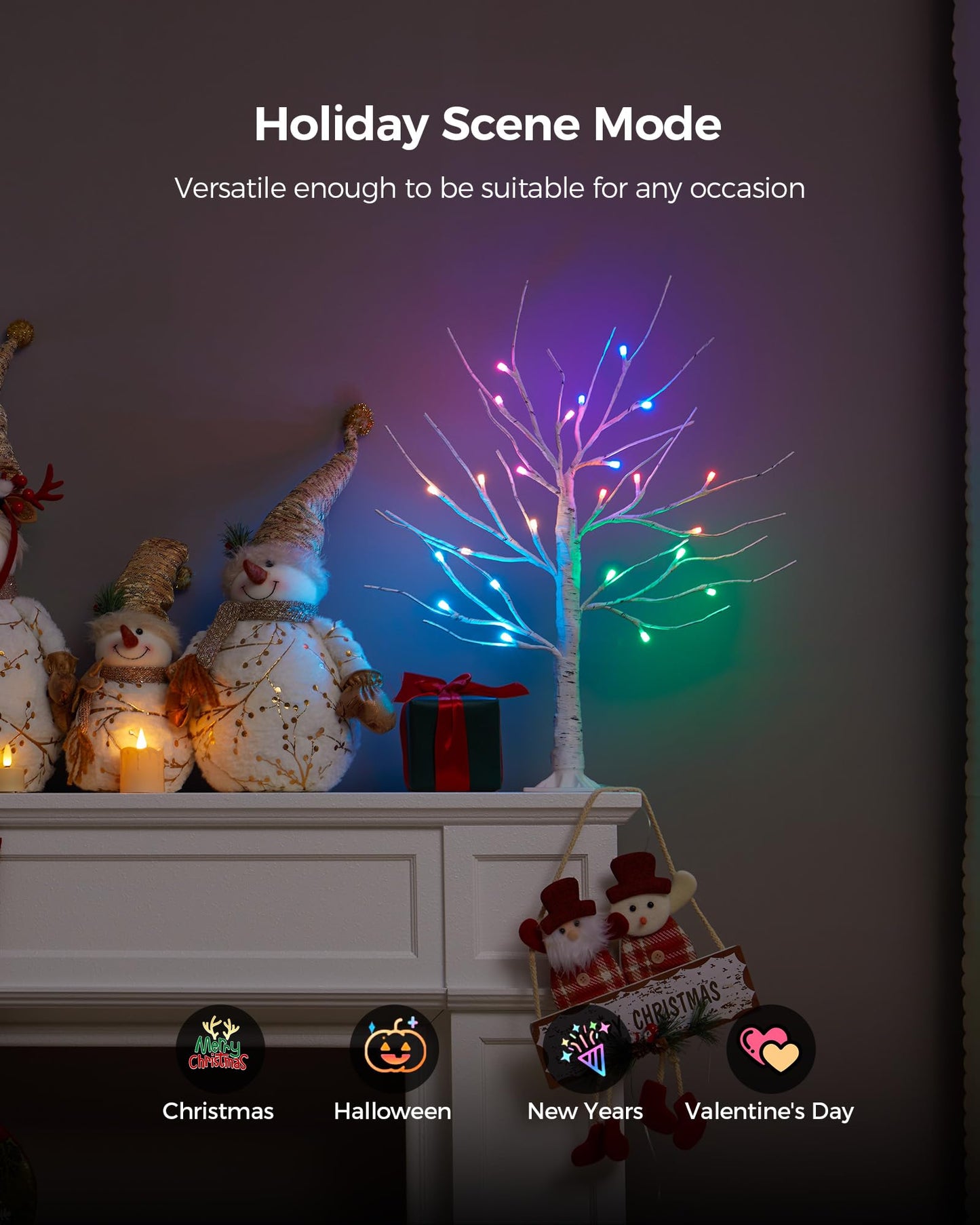 Ariceleo 2FT Lighted Birch Tree with RGB LED Lights, USB Powered, Timer & APP Control, 24 LED, Tabletop Decor for Christmas, Thanksgiving, Holiday Decorations – Indoor & Outdoor Use