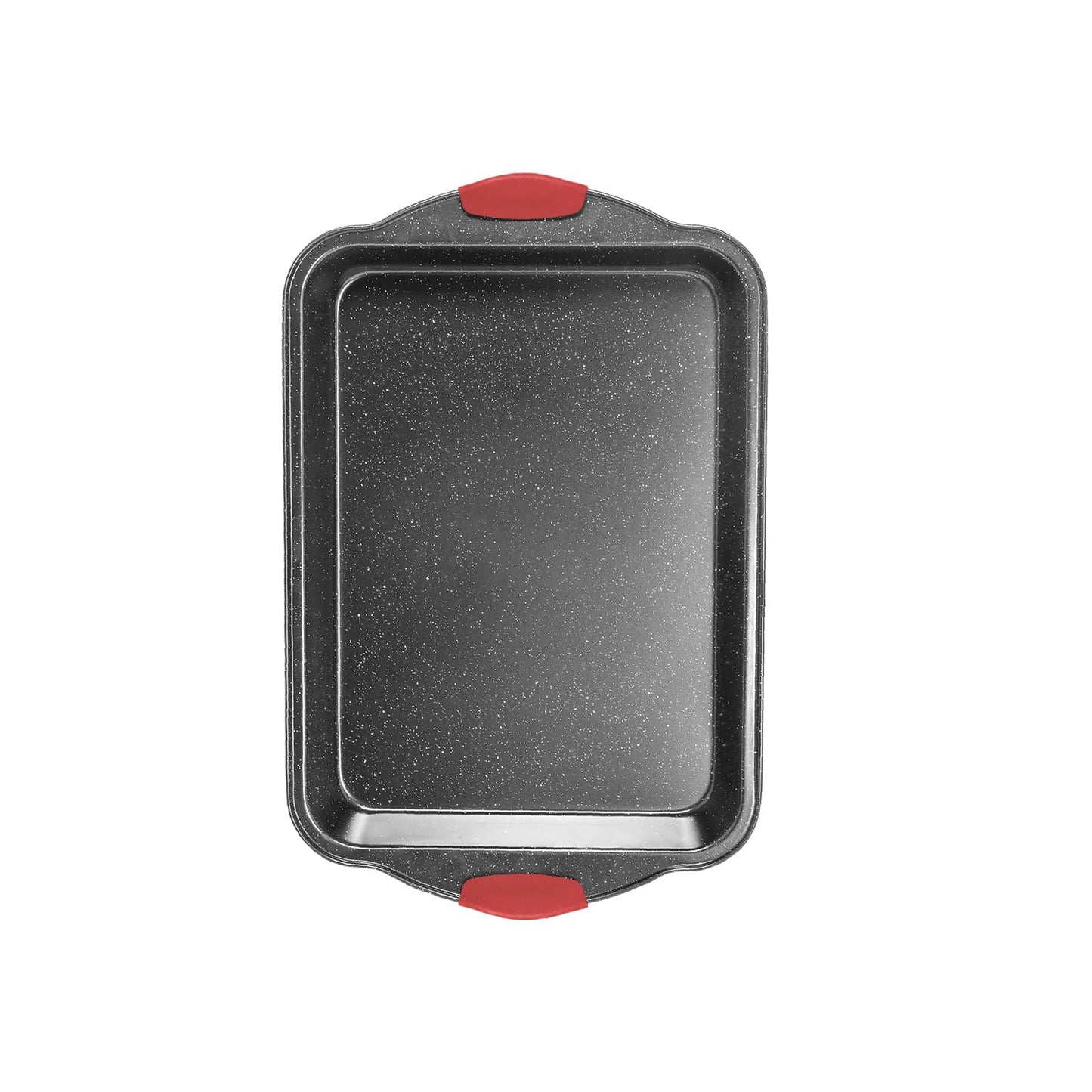 Anveena 3-Piece Nonstick Kitchen Oven Baking Pans - Premium & Stylish Non-Stick Steel, Commercial Grade Restaurant Quality Metal Bakeware with Red Silicone Handles - Easy to Clean black