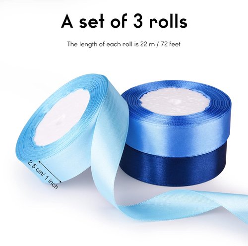 ASTARON Blue Satin Ribbon - 1 Inch Solid Color Fabric for Wedding Bouquets & Gift Wrapping