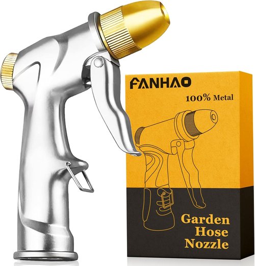FANHAO Heavy Duty Metal Garden Hose Nozzle Sprayer - 4 High Pressure Modes for Efficient Watering