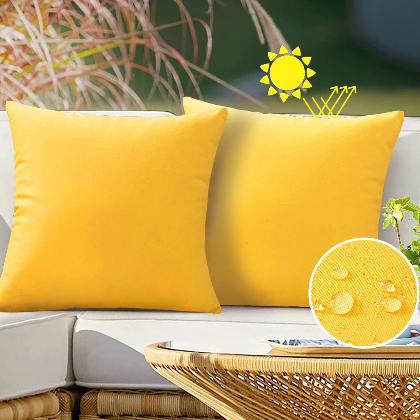 VAKADO Outdoor Waterproof Throw Pillow Covers - Set of 2 Decorative Yellow Cushions | 18x18 for Patio & Garden