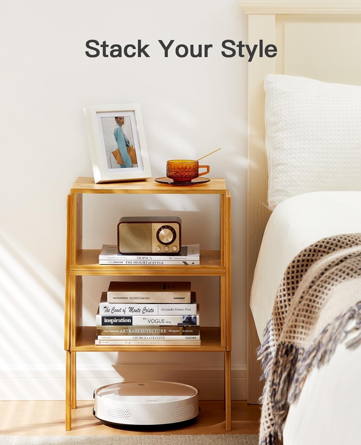 Pipishell Nightstands - Set of 2 Bamboo Bedside Tables with Storage Shelf | Natural Finish for Small Spaces
