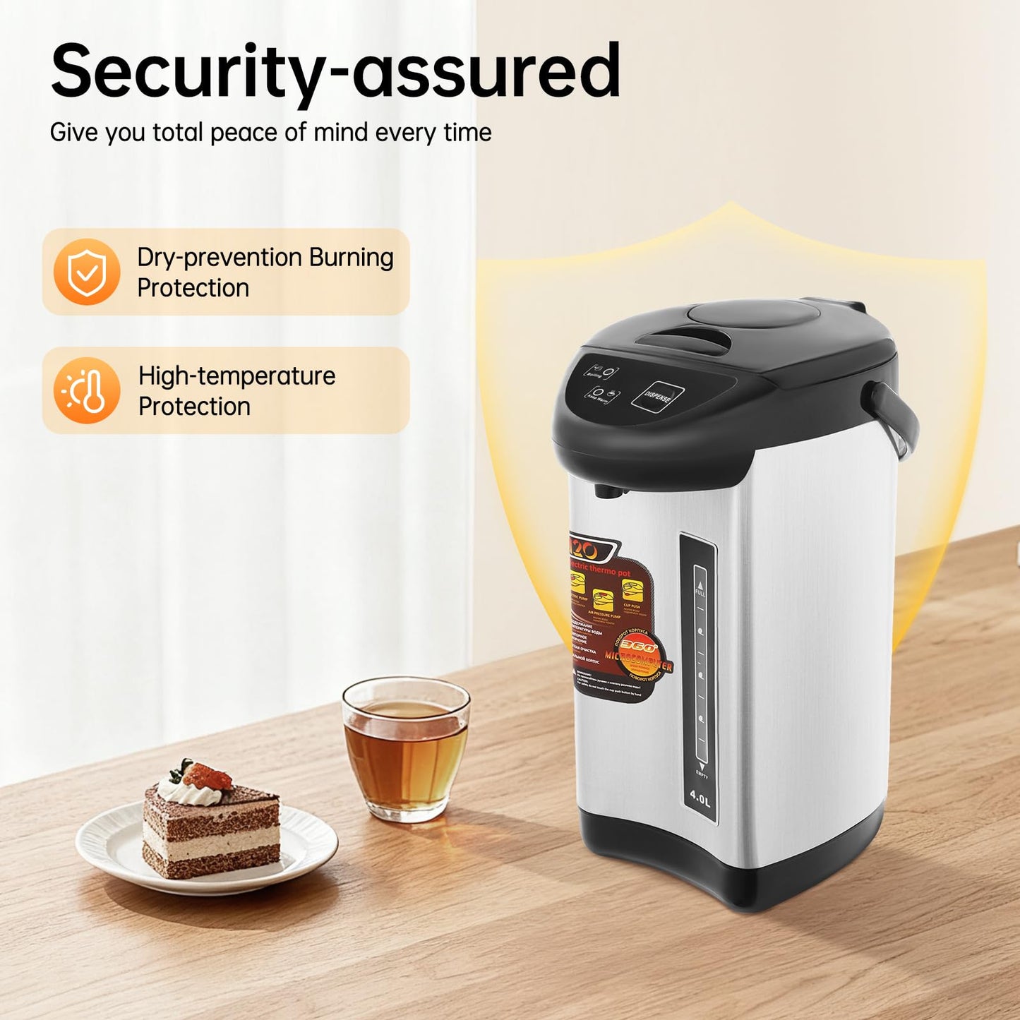 Water Boiler & Warmer, 750W 4L Electric Stainless Steel Water Boiler with 3 Dispensing Modes and Filter Mesh, Water Kettle Daily Use